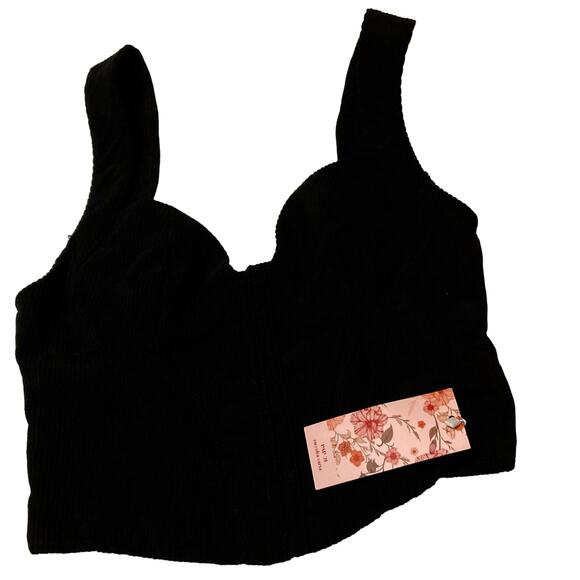 Shein Mod Top Women Small (4) Black Corduroy Rear Zip Wide Straps Biker Girl NWT - Picture 1 of 10